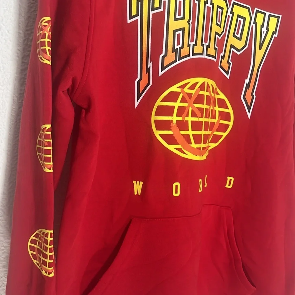 Brooklyn cloth - Trippy Red Hoodie with Yellow Graphics - Picture 3 of 5